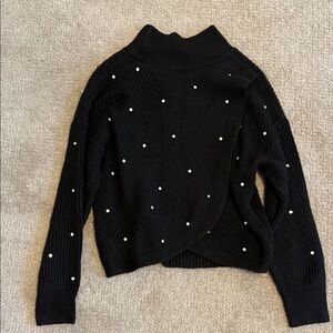 Express Black Turtleneck Sweater with Pearl Accents